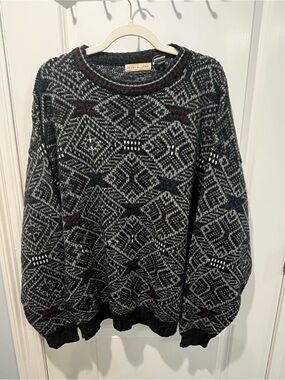 Vintage Adam Sloane - 80’s Grandpa Geometric Oversized Knit Sweater - XL